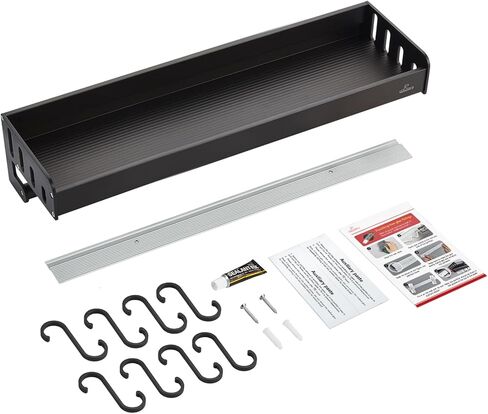 أرفف عائمة، أرفف حائط للمطبخ، أرفف تخزين كبيرة السعة من الألومنيوم الأسود مع 8 خطافات، مناسبة للتخزين في المطبخ والحمام والشرفة (20 بوصة) in Kuwait