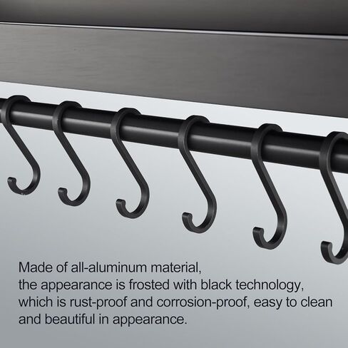 أرفف عائمة، أرفف حائط للمطبخ، أرفف تخزين كبيرة السعة من الألومنيوم الأسود مع 8 خطافات، مناسبة للتخزين في المطبخ والحمام والشرفة (20 بوصة) in Kuwait