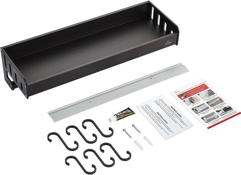 Floating Shelves, Kitchen Wall Shelves, Black Aluminum Large Capacity Storage Shelves with 8 Hooks, Suitable for Storage in Kitchen, Bathroom and Balcony (20 in) in Saudi Arabia