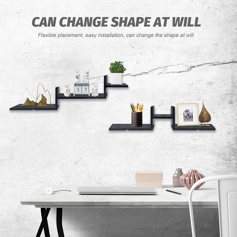 DIY Floating Shelves for Wall, Combinable Shaped Wooden Wall Floating Shelves, Rustic Wood Shelves for Wall Storage, for Bathroom Decoration, Bedroom, Living Room, Kitchen, Office (Black) in Saudi Arabia