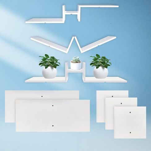 DIY Floating Shelves for Wall, Combinable Shaped Wooden Wall Floating Shelves, Rustic Wood Shelves for Wall Storage, for Bathroom Decoration, Bedroom, Living Room, Kitchen, Office (Black) in Saudi Arabia