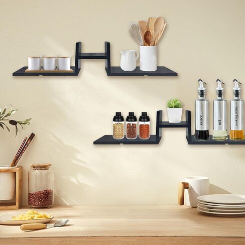 DIY Floating Shelves for Wall, Combinable Shaped Wooden Wall Floating Shelves, Rustic Wood Shelves for Wall Storage, for Bathroom Decoration, Bedroom, Living Room, Kitchen, Office (Black) in Saudi Arabia
