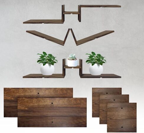 DIY Floating Shelves for Wall, Combinable Shaped Wooden Wall Floating Shelves, Rustic Wood Shelves for Wall Storage, for Bathroom Decoration, Bedroom, Living Room, Kitchen, Office (Black) in Saudi Arabia