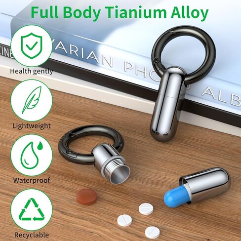 Keychain Pill Holder.Titanium Pill Case Waterproof Pill Fob for Travel Purse Pocket,Mini Pill Organizer in Kuwait