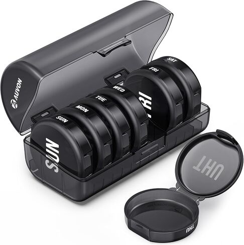 AUVON Large Weekly Pill Organizer for Big Supplements, Travel Pill Box 7 Day with Dual Protection, Wide Opening Pill Case Easy to Use, Black Privacy Protection Pill Dispenser for Vitamins, Fish Oils in Saudi Arabia