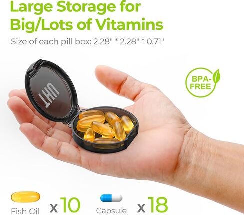 AUVON Large Weekly Pill Organizer for Big Supplements, Travel Pill Box 7 Day with Dual Protection, Wide Opening Pill Case Easy to Use, Black Privacy Protection Pill Dispenser for Vitamins, Fish Oils in Saudi Arabia