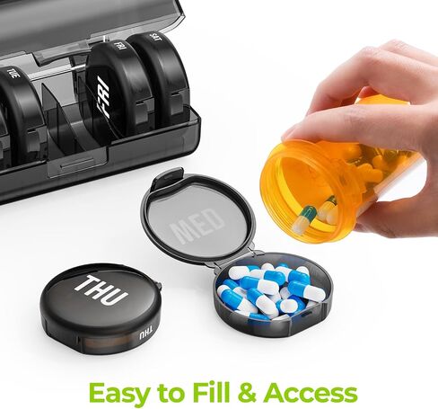 AUVON Large Weekly Pill Organizer for Big Supplements, Travel Pill Box 7 Day with Dual Protection, Wide Opening Pill Case Easy to Use, Black Privacy Protection Pill Dispenser for Vitamins, Fish Oils in Saudi Arabia