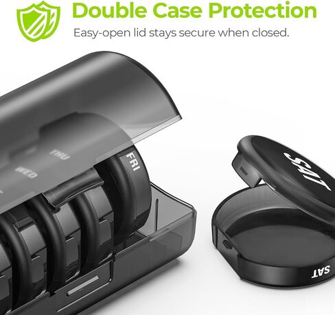 AUVON Large Weekly Pill Organizer for Big Supplements, Travel Pill Box 7 Day with Dual Protection, Wide Opening Pill Case Easy to Use, Black Privacy Protection Pill Dispenser for Vitamins, Fish Oils in Saudi Arabia