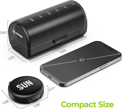 AUVON Large Weekly Pill Organizer for Big Supplements, Travel Pill Box 7 Day with Dual Protection, Wide Opening Pill Case Easy to Use, Black Privacy Protection Pill Dispenser for Vitamins, Fish Oils in Saudi Arabia