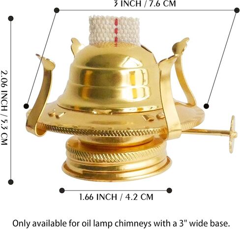 موقد مصباح الزيت رقم 2 للمصابيح العتيقة، أجزاء مصابيح الكيروسين البديلة لمصباح الزيت مع طوق تخفيض وفتيل مصباح القطن يناسب مدخنة قاعدة 3 بوصة - ذهبي in Kuwait