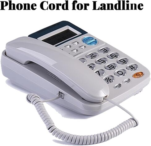 هاتف ملفوف 𝐇𝐚𝐧𝐝𝐬𝐞𝐭 𝐂𝐨𝐫𝐝 سلك أبيض مجعد للهواتف الأرضية، كابل خط أرضي متوافق عالميًا in Kuwait