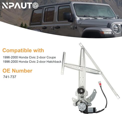 NPAUTO Front Driver Side Power Window Regulator with Motor Assembly Replacement for 1996 1997 1998 1999 2000 Honda Civic Coupe Hatchback 2-Door, Left, 741-737 in Saudi Arabia