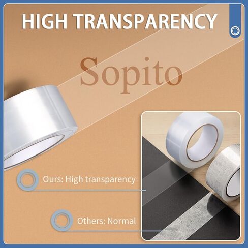 شريط شحن، شريط تعبئة للاستخدام العائلي بدون ضوضاء مع موزع 1.88 بوصة × 2362 بوصة (65.6 ياردة) عبوات شريط شفاف شديدة التحمل، 6 بكرات in Kuwait