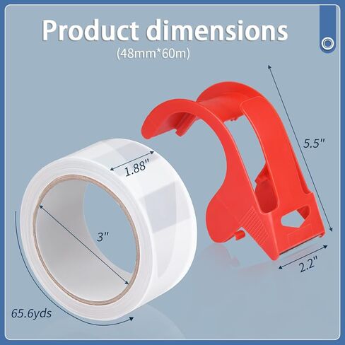 شريط شحن، شريط تعبئة للاستخدام العائلي بدون ضوضاء مع موزع 1.88 بوصة × 2362 بوصة (65.6 ياردة) عبوات شريط شفاف شديدة التحمل، 6 بكرات in Kuwait