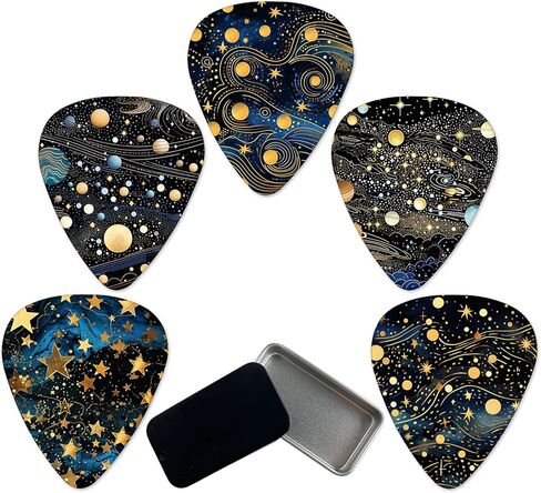 اعواد جيتار سيليلويد متوسطة الحجم من فوكساني، مجموعة 15 قطعة من جيتار الريشة الصوتية المتنوعة، حامل اعواد جيتار كهربائي مضحك هدية ملحقات القيثارة مع صندوق تخزين in Kuwait