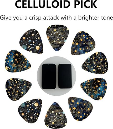 اعواد جيتار سيليلويد متوسطة الحجم من فوكساني، مجموعة 15 قطعة من جيتار الريشة الصوتية المتنوعة، حامل اعواد جيتار كهربائي مضحك هدية ملحقات القيثارة مع صندوق تخزين in Kuwait