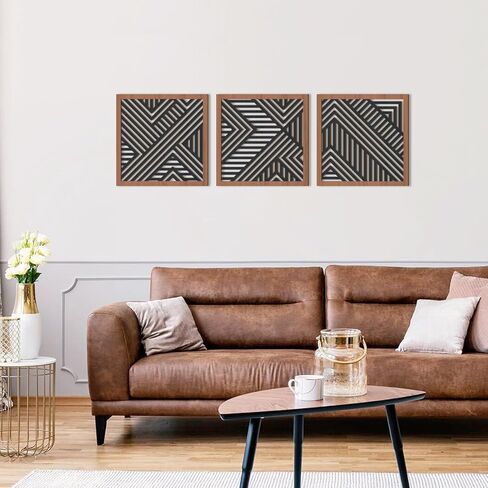IARTTOP 3 قطع هندسية جدار الفن طبيعة الخشب الفني الحديث جدار ديكور بوهو الخط الغربي ديكور المنزل جدار ديكور لغرفة النوم، غرفة المعيشة، حجم المكتب-11.4 "× 11.4" in Kuwait