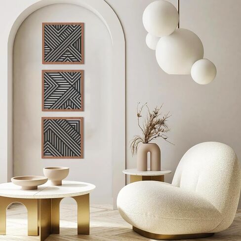 IARTTOP 3 قطع هندسية جدار الفن طبيعة الخشب الفني الحديث جدار ديكور بوهو الخط الغربي ديكور المنزل جدار ديكور لغرفة النوم، غرفة المعيشة، حجم المكتب-11.4 "× 11.4" in Kuwait