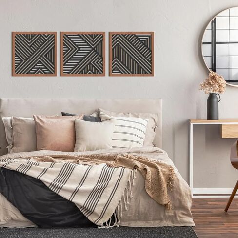 IARTTOP 3 قطع هندسية جدار الفن طبيعة الخشب الفني الحديث جدار ديكور بوهو الخط الغربي ديكور المنزل جدار ديكور لغرفة النوم، غرفة المعيشة، حجم المكتب-11.4 "× 11.4" in Kuwait