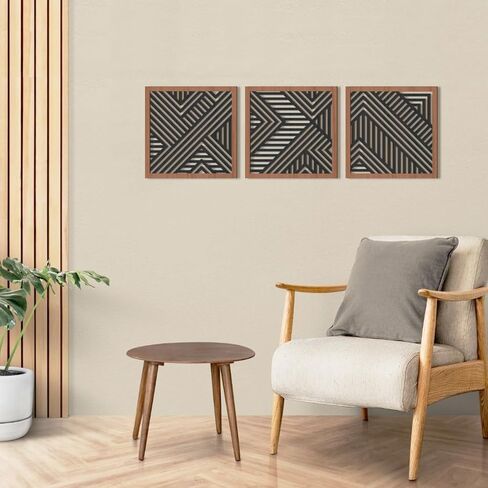 IARTTOP 3 قطع هندسية جدار الفن طبيعة الخشب الفني الحديث جدار ديكور بوهو الخط الغربي ديكور المنزل جدار ديكور لغرفة النوم، غرفة المعيشة، حجم المكتب-11.4 "× 11.4" in Kuwait