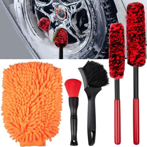 Preciva 5 Pack Wheel Brush Kit for Cleaning Wheel and Tire - Rim Brushes, Detailing Brush, Tire Brush - Bendable& Durable Wheel Rim Cleaner Brush Kit for Car Rim and Tire Detailing in Kuwait
