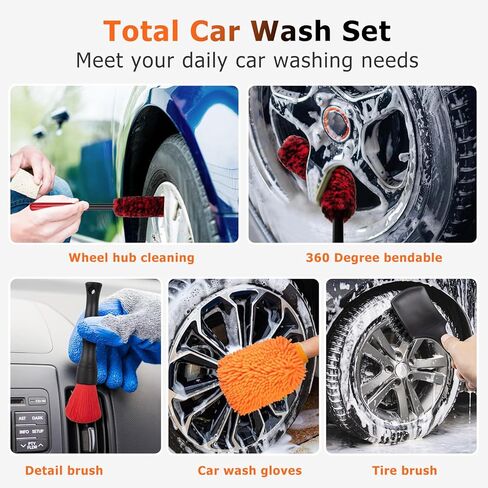 Preciva 5 Pack Wheel Brush Kit for Cleaning Wheel and Tire - Rim Brushes, Detailing Brush, Tire Brush - Bendable& Durable Wheel Rim Cleaner Brush Kit for Car Rim and Tire Detailing in Kuwait