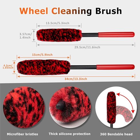 Preciva 5 Pack Wheel Brush Kit for Cleaning Wheel and Tire - Rim Brushes, Detailing Brush, Tire Brush - Bendable& Durable Wheel Rim Cleaner Brush Kit for Car Rim and Tire Detailing in Kuwait