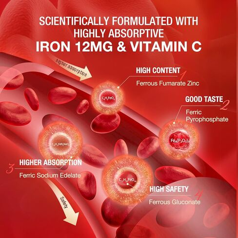 Unichi Rose Iron Gummy, Formulated with Highly Absorptive Iron 12mg & Vitamin C to Maintain Healthy Blood and Prevent Dietary Iron Deficiency, Rose & Date Flavour, 60 Count in Saudi Arabia