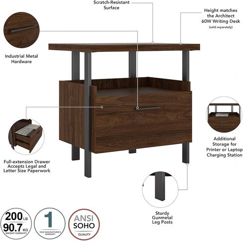خزانة ملفات جانبية ذات درج واحد من Bush Furniture Architect، لون الجوز الحديث in Saudi Arabia