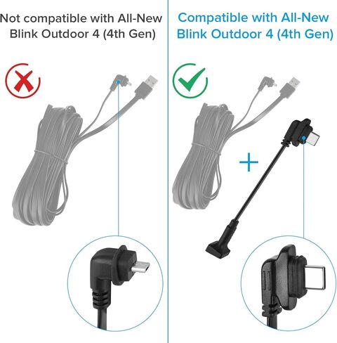 كابل تمديد ALERTCAM 2Pack متوافق مع Blink Outdoor 4 (الجيل الرابع)، سلك تمديد USB صغير أنثى على شكل حرف L إلى ذكر من النوع C، كابل تمديد طاقة مسطح من النوع C لـ Blink 4 (الجيل الرابع) in Saudi Arabia