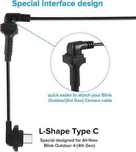 كابل تمديد ALERTCAM 2Pack متوافق مع Blink Outdoor 4 (الجيل الرابع)، سلك تمديد USB صغير أنثى على شكل حرف L إلى ذكر من النوع C، كابل تمديد طاقة مسطح من النوع C لـ Blink 4 (الجيل الرابع) in Saudi Arabia