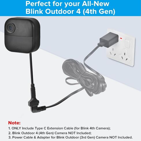 كابل تمديد ALERTCAM 2Pack متوافق مع Blink Outdoor 4 (الجيل الرابع)، سلك تمديد USB صغير أنثى على شكل حرف L إلى ذكر من النوع C، كابل تمديد طاقة مسطح من النوع C لـ Blink 4 (الجيل الرابع) in Saudi Arabia