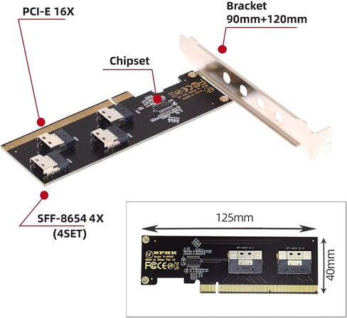 cablecc Slimline SFF-8654 74Pin 8X to PCIE PCI-Express 16x Adapter TGX with PCI-E 6Pin Power Switch Port in Kuwait