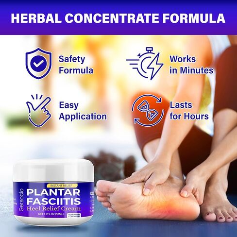 Plantar Fasciitis Cream for Heel Relief: Plantar Fasciitis Relief Products - Heel Relief Cream with Natural Herbal Concentrate Formula - Effective Soothing and for All Skin Types (1.7 Fl Oz) in Kuwait
