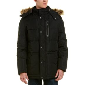 Nautica Men's Quilted Parka Jacket With Removable Faux Fur Hood