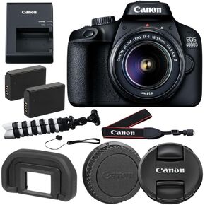 SSE Canon EOS 4000D DSLR Camera with EF-S 18-55mm f/3.5-5.6 III Lens Beginner’s Bundle - Includes: Extended Life LPE10 Replacement Battery, Flexible Tripod & More