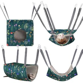 Glittme Ferret Hammock 4 Pack Ferret Cage Accessories Washable Rat Hammock on Ferret Cage Soft Guinea Pig Hammock for Ferrets, Rat, Sugar Glider, Squirrel, Guinea Pig