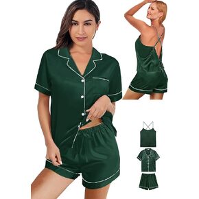 3Pcs Silk Pajamas Set for Women XS-4XL Satin Pajama Lingerie Pjs Cami Tops Silky Pj Sets Sleepwear Nightwear in Kuwait