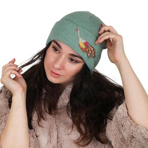 Peacock Embroidered Beanie for Women, Cozy Winter Hat with Embroidery Animal Hat Beanies for Women Peacock Hat Cute Beanies Handmade (Purple)