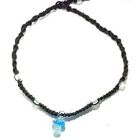 BEACH HEMP JEWELRY Light Blue Glass Glow In Dark Mushroom Choker Necklace Handmade