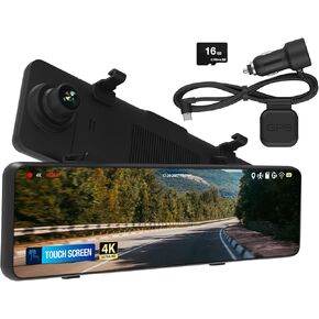 Type S Y400 PLUS In-car Mirror with 4K dual-channel dash cam integration, 1080p rear cam, Smart G-Sensor recording with Nighttime Parking Surveillance, Wireless video management, 16GB SD card, GPS Map