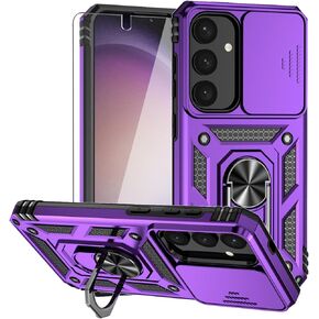 for Samsung Galaxy S25 Case,with Camera Lens Cover HD Screen Protector,[Military Grade] Ring Car Mount Kickstand Hybrid Hard PC Soft TPU Shockproof Protective Case for Galaxy S25, Teal in Kuwait