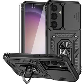 for Samsung Galaxy S25 Case,with Camera Lens Cover HD Screen Protector,[Military Grade] Ring Car Mount Kickstand Hybrid Hard PC Soft TPU Shockproof Protective Case for Galaxy S25, Teal