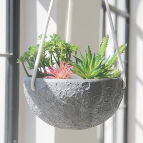 Moon Hanging Planters for Indoor Outdoor Plants with Glow in The Dark Slings for Plant Hanger Indoor Funny Christmas Cactus Succulents Plants Live with Hanging Pot Unique Gifts for Women Birthday
