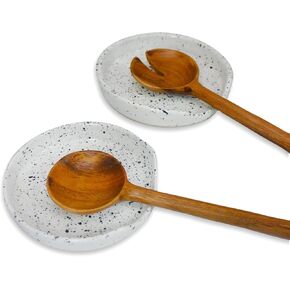 roro Ceramic Stoneware Handmade Blue Speckled Spotted Dinner Plates Set of x 2, Coral Beach Motif