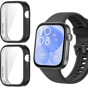 Compatible for Huawei Watch Fit 3 Case, Lamshaw Soft Slim TPU All Around Protective Shell Anti-Scratch Bumper Cover Case Compatible for Huawei Watch Fit 3-1.82 inch (Black+Clear+Pink)