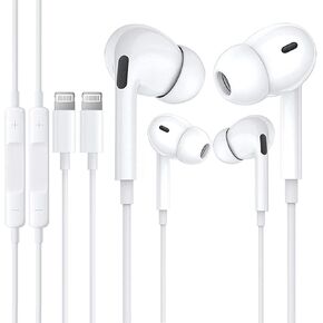 سماعات الرأس المعتمدة من Apple MFI سماعات أذن سماعات أذن WTIH Lightning Connector متوافقة مع iPhone 14 13 12 11 PRO MAX XS XR 8 7 Plus مع الميكروفون (أبيض)