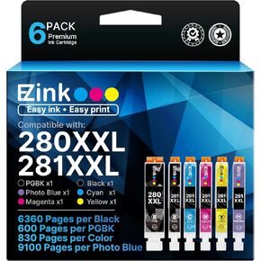 E-Z Ink (TM Compatible Ink Cartridge Replacement for Canon PGI-280XXL CLI-281XXL PGI 280 XXL CLI 281 XXL to use with PIXMA TS8320 TS8220 TS8120 (PGBK, Black, Photo Blue, Cyan, Magenta, Yellow) 6 Pack