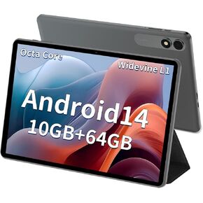 Android 14 Tablet 10 inch Tablets, Octa Core 1280 * 800 Display Android Tablet, 10GB RAM + 64GB ROM, Widevine L1 Support, 6000mAh, WiFi Tablet PC (Black)