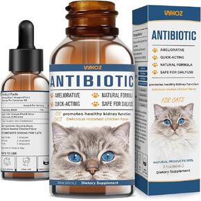 Antibiotics for Cats - Natural Cat Antibiotics for Allergy Itch Relief, Immune Boosting - Antibiotics for Immune Boosting, Urinary Tract Infections - Supplemental Vitamins for Cat and Dog, 2 fl oz